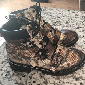 Snake Chain Sole Cleated Buckle Detail Lace Up Ankle Boot
